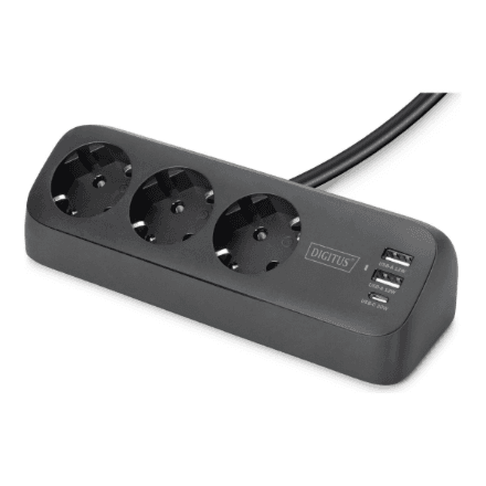 Digitus 3-way office socket strip with 2x USB-A and 1x USB-C connections | DA-70625 – image 1