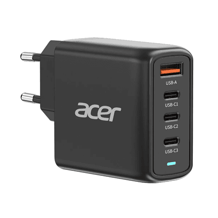 Acer 100W PD GaN Charger, 3 x USB C and 1 x USB A, EU Plug, 100W USB-C cable, Black, Retail Pack – image 1