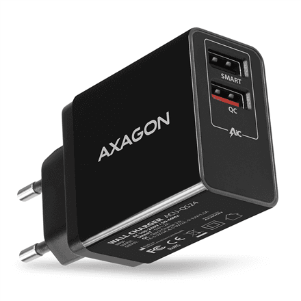 AXAGON Dual wallcharger 240V/2x USB port QC3.0/AFC/FCP and 5V-1.2A, 24W | ACU-QS24 – image 1