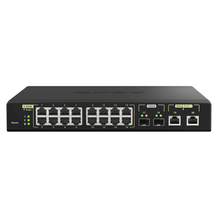 QNAP 16 ports 2.5GbE RJ45 with PoE 802.3at (30W), 2 ports 10GbE SFP+, 2 ports 10GbE RJ45 with PoE 802.3bt (90W) – nuotrauka 1