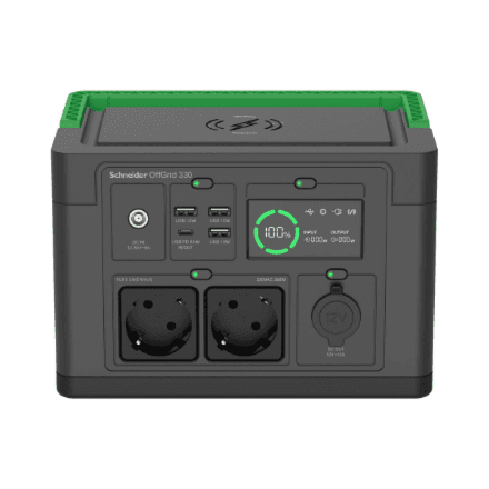 Schneider Electric Schneider OffGrid Portable Power Station 330, 230V, 332Wh Lithium-ion, LCD, 2 CEE 7/3 Schuko outlets, Sinewave, 3 USB-A, 1 USB-C, Wireless Charger | PPS330-GR – image 1