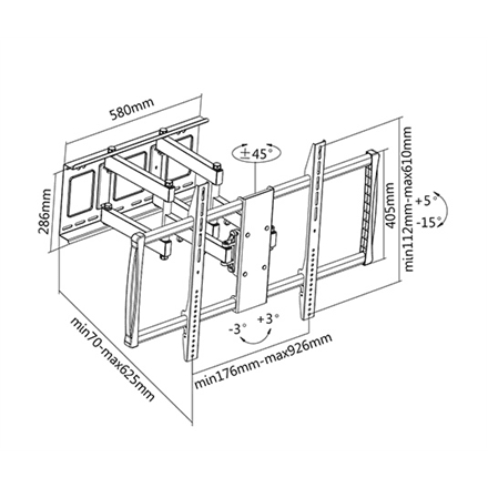 Sunne | Wall Mount | 60-100-EA | 60-100 " | Maximum weight (capacity) 80 kg | Black – image 1