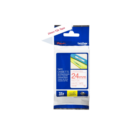 Brother | TZe-252 Laminated Tape | Red on White | TZe | 8 m | 2.4 cm – nuotrauka 1