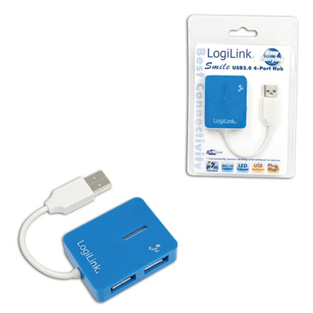Logilink | USB 2.0 Hub 4-Port, Smile, Blue – image 1