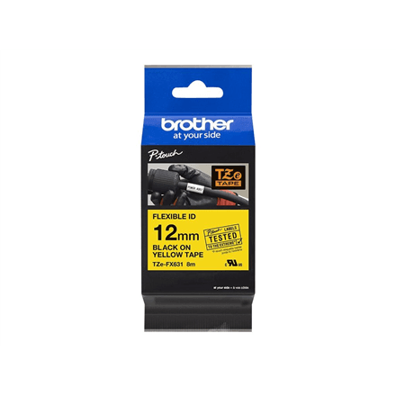 Brother | TZe-FX631 Flexible ID Laminated Tape | Black on Yellow | TZe | 8 m | 1.2 cm – image 1